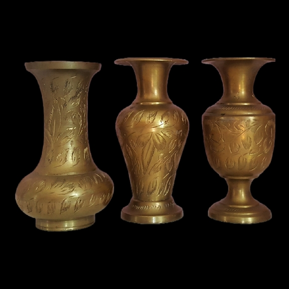 Vintage Brass Vase India Etched BOHO Decor - Picture 5 of 5